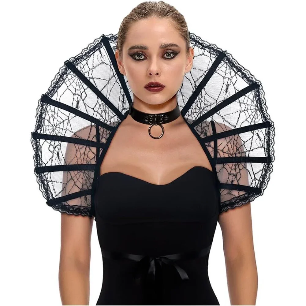Women's Mesh Lace Feather Collar Gothic Queen Halloween Cosplay Accessory